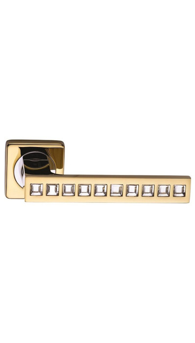 Ручка дверная фалевая на квадратной накладке SILLUR C199 P.GOLD/CRYSTAL золото/кристаллы
