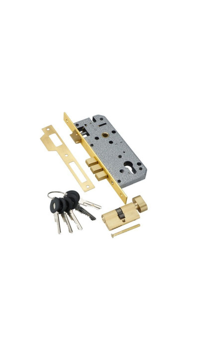 Замок врезной с цилиндром ADDEN BAU LOCK 4585 5-60B D GOLD Золото