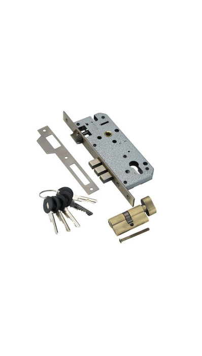 Замок врезной с цилиндром ADDEN BAU LOCK 4585 5-60B D BRONZE Бронза