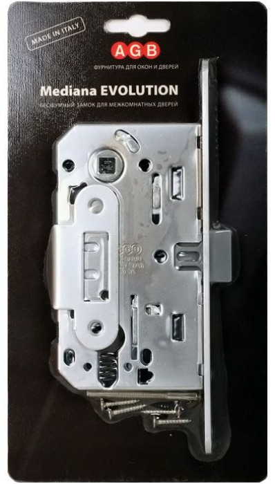 B01103.50.34.567 Замок межкомнатный (BOX) под цилиндр AGB MEDIANA EVOLUTION (мат. хром) + отв. пл.