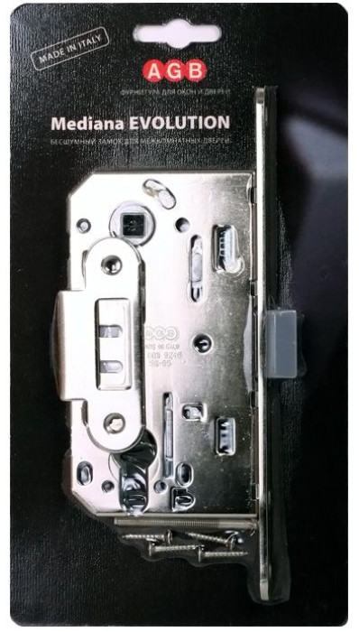 B01103.50.06.567 Замок межкомнатный (BOX) под цилиндр AGB MEDIANA EVOLUTION (хром) + отв. планка