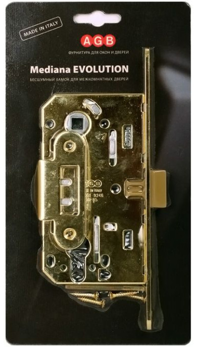 B01103.50.03.567 Замок межкомнатный (BOX) под цилиндр AGB MEDIANA EVOLUTION (золото) + отв. планка