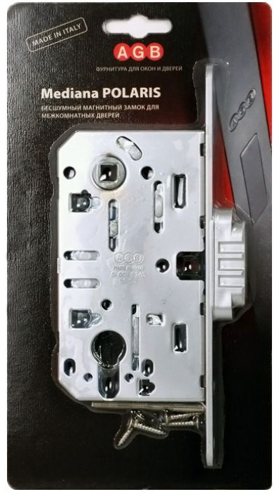 B05103.50.34.567 Замок межкомнатный (BOX) под цилиндр AGB MEDIANA POLARIS (матовый хром) + отв. планка