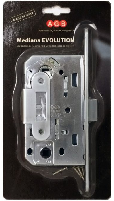 B01102.50.34.567 Замок межкомнатный (BOX) WC AGB MEDIANA EVOLUTION (матовый хром) + отв. планка