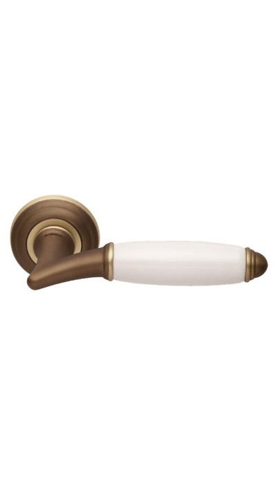 Ручка дверная на круглой розетке MANDELLI 1201 MELODY MBR/POW матовая бронза (белая керамика)