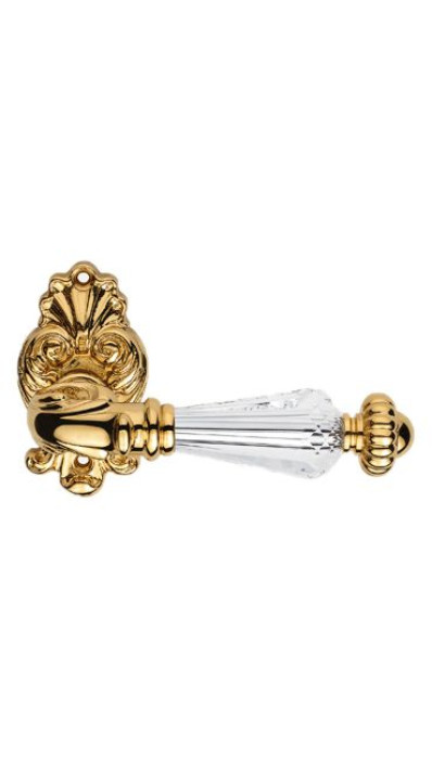 Дверная ручка LINEA CALI на фигурной розетке NINFA CRYSTAL 1542 RO 015 OZ золото 24K глянцевое