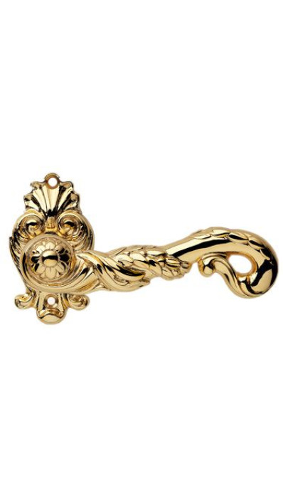 Дверная ручка LINEA CALI на фигурной розетке POESIA 1395 RO 015 OZ золото 24K глянцевое