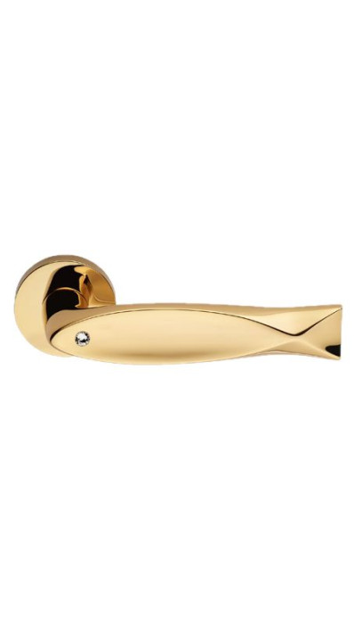 Дверная ручка LINEA CALI на круглой розетке FISH CRYSTAL 700 RO 023 OZ золото 24K глянцевое