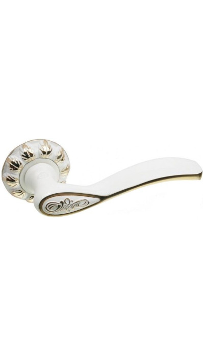 Дверная ручка на круглой розетке LD 385 WGP белая эмаль с золотом