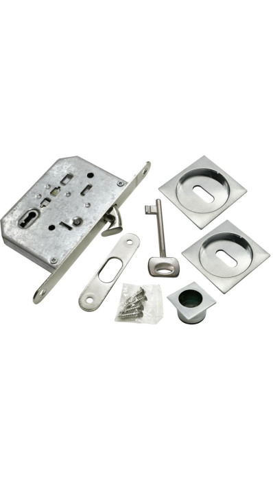 Комплект c замком Morelli MHS-2 L SC для раздвижных дверей матовый хром Комплект c замком Morelli MHS-2 L SC для раздвижных дверей матовый хром