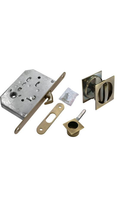 Комплект c замком Morelli MHS-2 WC для раздвижных дверей AB античная бронза